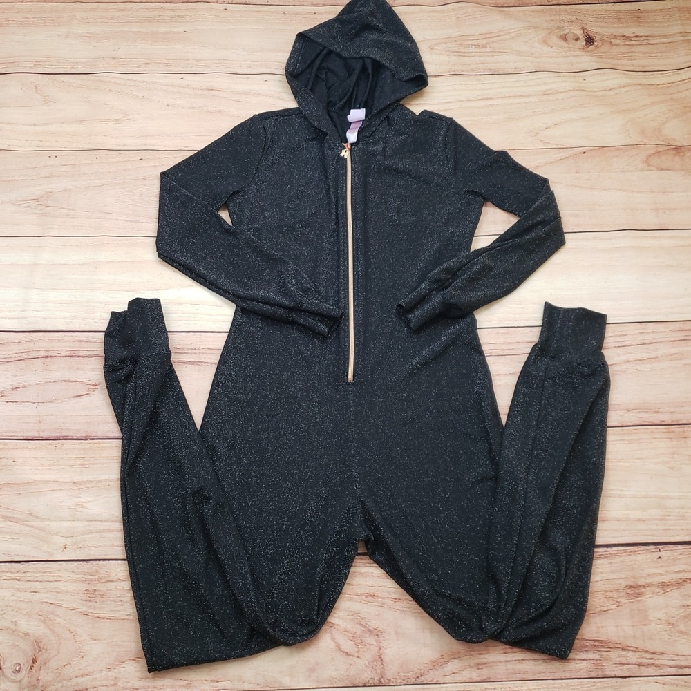 Savage Fenty Womens Jumpsuit XS Gray Lightweight Sheer Zip Hooded Sleep Metallic